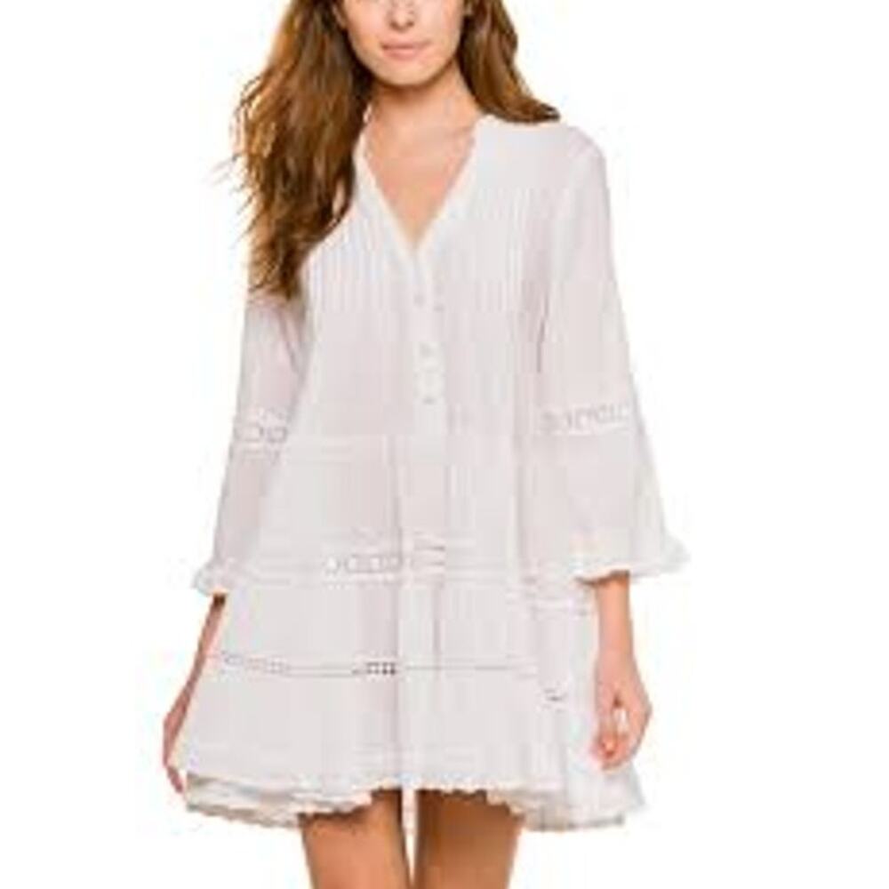 Dia 3/4 Sleeve Cotton Tunic Lace Mini Dress White Medium